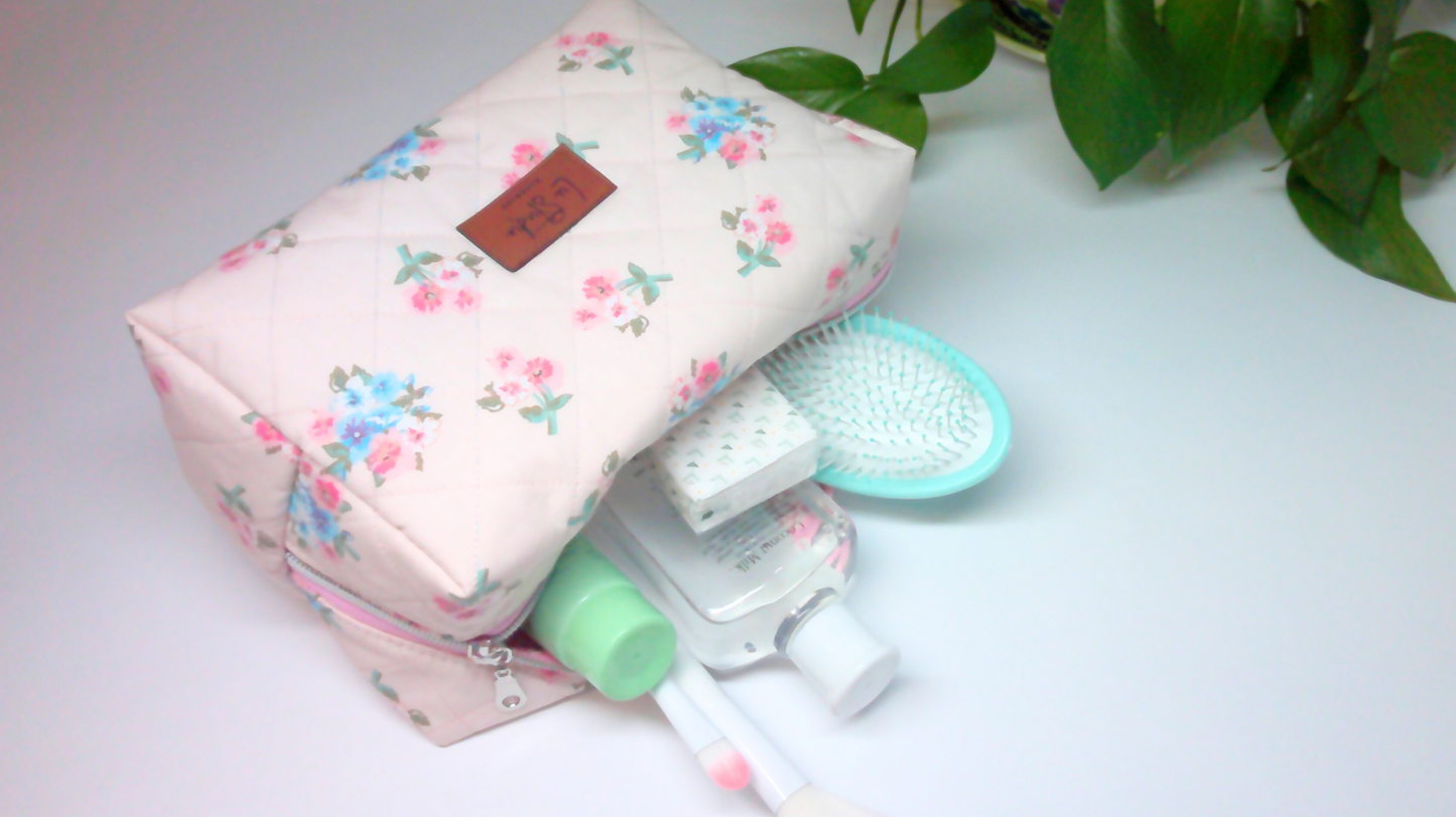 Quilted Floral Makeup Pouch